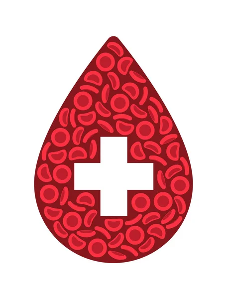 Kan Hücreleri Haç Şeklinde Bir Kan Damlası Vektör Çizimi — Stok Vektör
