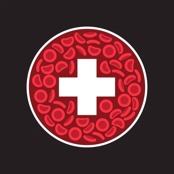 Bloedcellen Kruis Een Cirkel Vector Illustratie — Stockvector