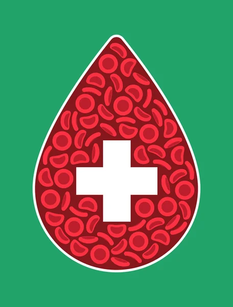 Blutzellen Und Kreuz Form Eines Bluttropfens Auf Grünem Hintergrund Vektorillustration — Stockvektor