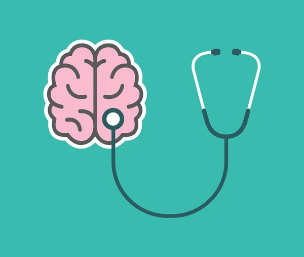 Mental Health Icon Stethoscope Brain Vector Illustration — Stock Vector
