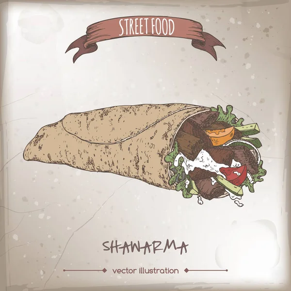 Színes shawarma vázlat, grunge, háttér. — Stock Vector