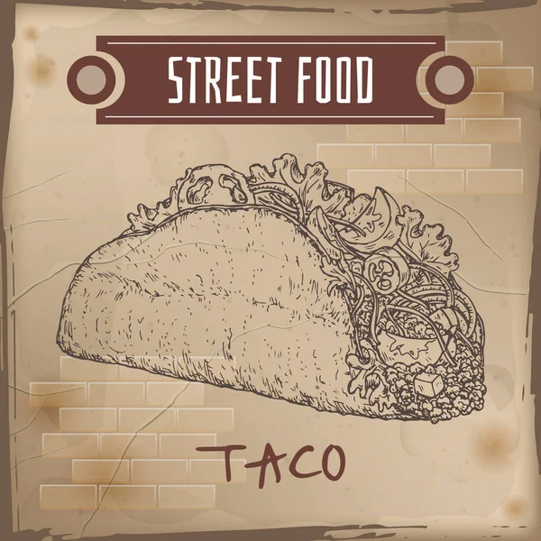 Taco σκίτσο σε φόντο grunge. — Διανυσματικό Αρχείο