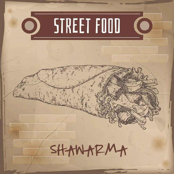 Esbozo de Shawarma sobre fondo grunge . — Vector de stock