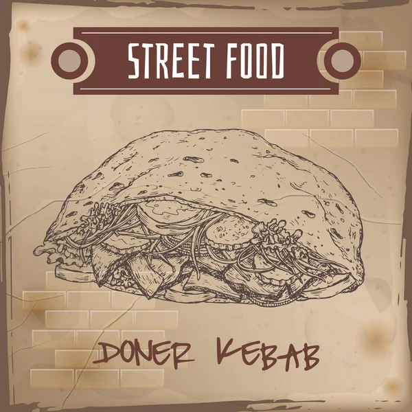 Doner kebab sketch on grunge background. — Stock Vector