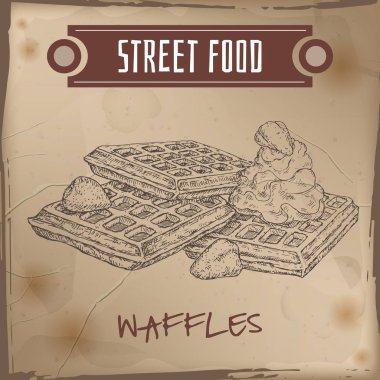 Krem ve çilek ile Belçika waffle grunge özgeçmişlerine kroki
