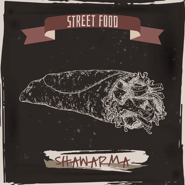 Shawarma skica v grunge černé pozadí. — Stockový vektor