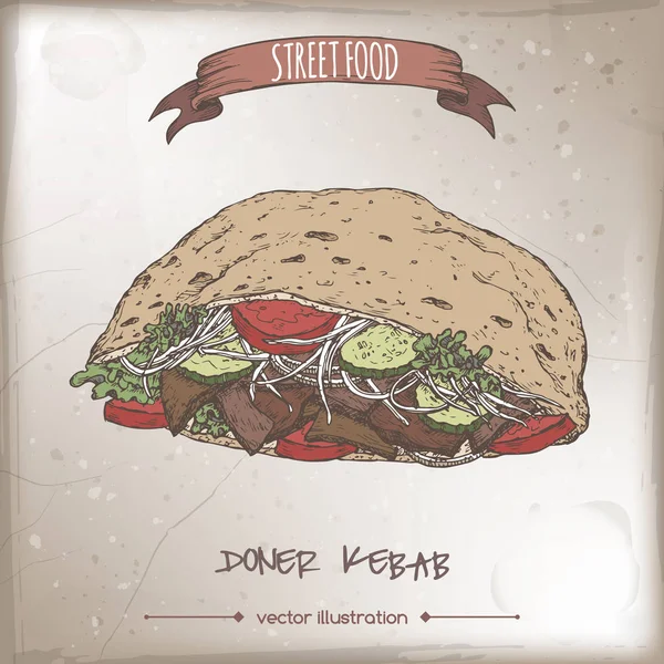 Döner kebap Renk eskiz grunge arka plan üzerinde.