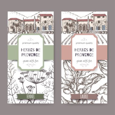 Provence yazlık, rezene ve defne ile iki etiket kroki.