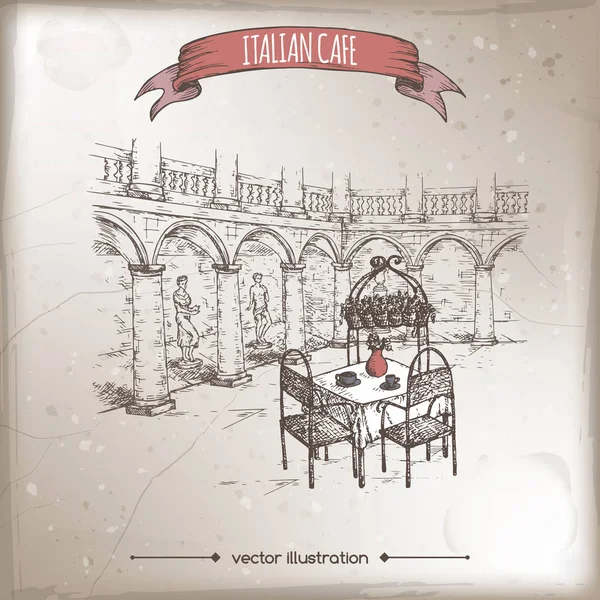 Café callejero italiano boceto dibujado a mano . — Archivo Imágenes Vectoriales
