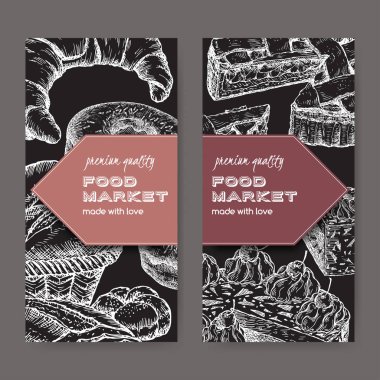 İki gıda pazarı etiket şablonlarından ekmek ve pasta ile.