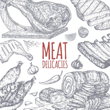 Et lezzetleri tamplate yandan göre çizilmiş Eskizler.