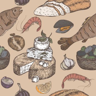 Akdeniz mutfağı renk seamless modeli.