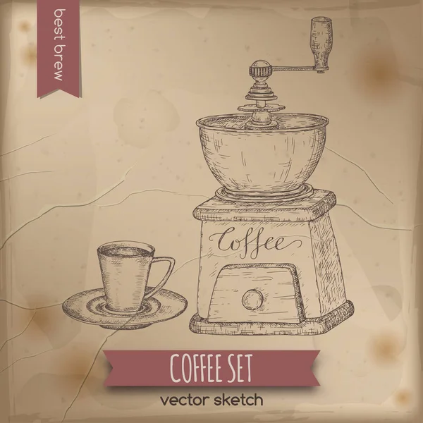 Вінтажний кавовий комбінат та ескіз чашки кави . — стоковий вектор