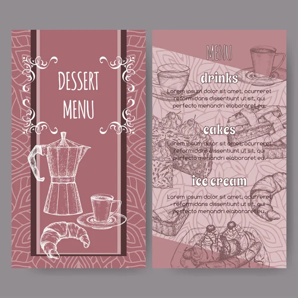 Dessert-Menükarten-Vorlagen basierend auf handgezeichneter Skizze — Stockvektor