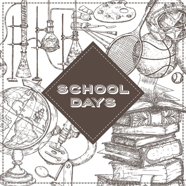 Σχολικές ημέρες πρότυπο με τέχνη, αθλητισμού, επιστήμης, λογοτεχνίας που σχετίζονται με αντικείμενα. — Διανυσματικό Αρχείο