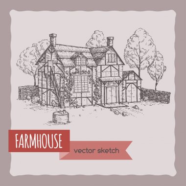 Eski çiftlik evi ile el çizilmiş kroki