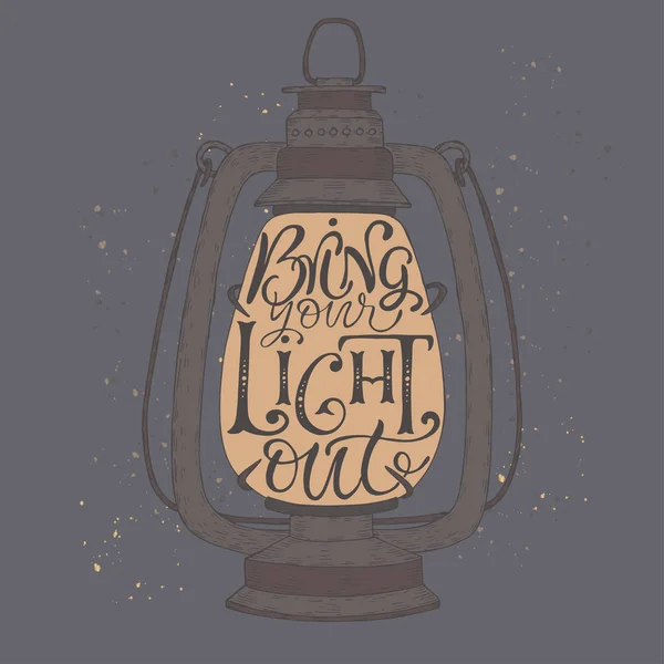 Фраза пензля, що вимовляється, поміщена в кольоровий ескіз старовинної лампи. Натхнення цитати: Виведіть своє світло . — стоковий вектор