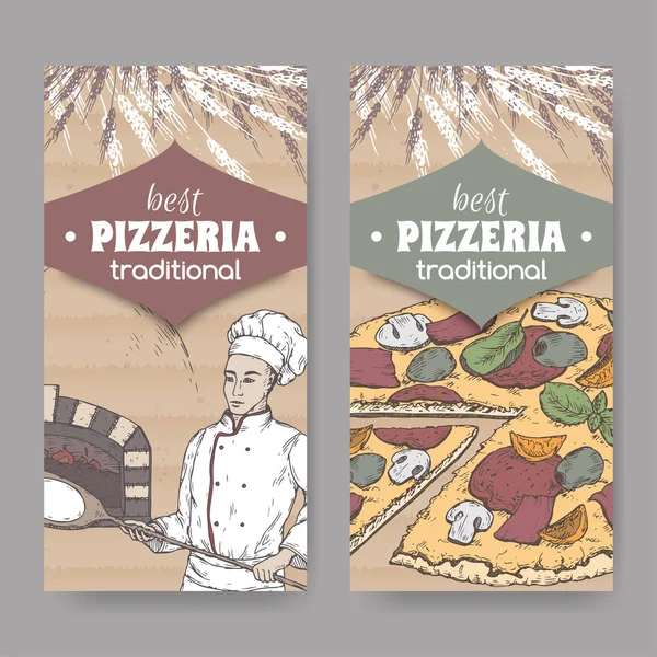 Baker, fırın ve pizza karton üzerine sahip iki renk pizzacı etiketi. — Stok Vektör