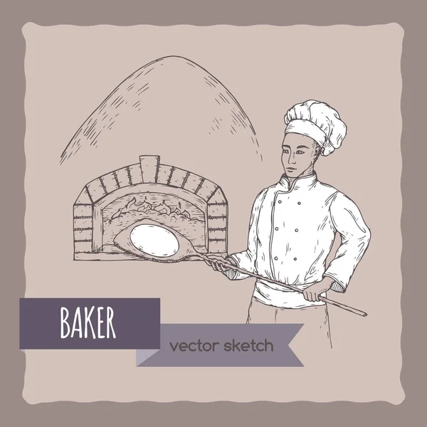 Bäcker und Herdvektorskizze. — Stockvektor