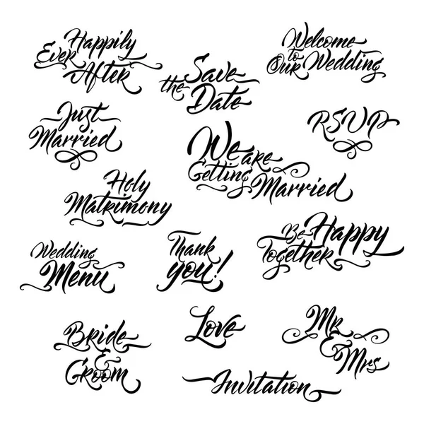 Set of Wedding related brush calligraphy. — Stock Vector