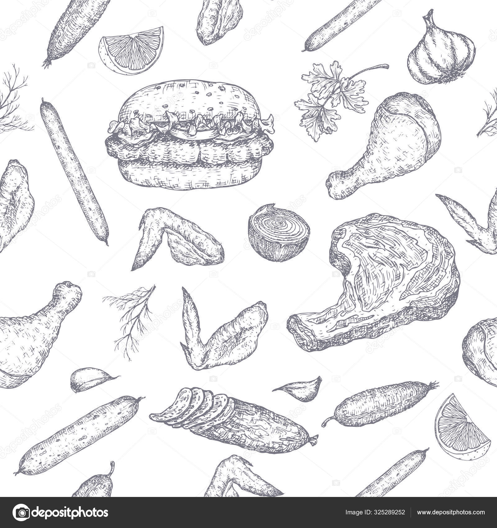 Wall Mural Sausages and meat seamless pattern 
