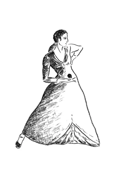 Spanische Flamenco-Tänzerin mit handgezeichneten Kastagnetten. — Stockfoto
