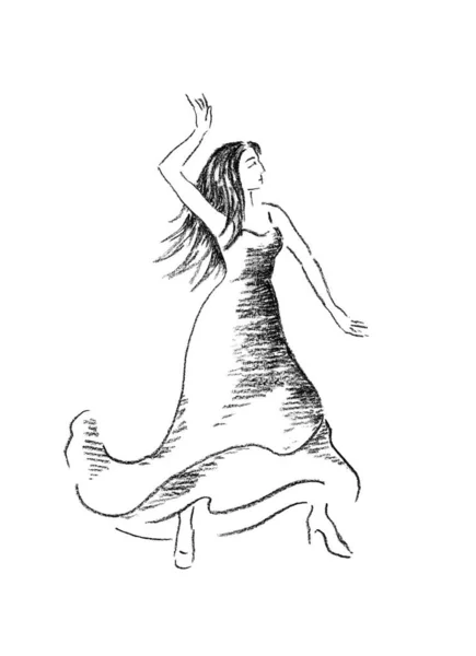 Танцовщица фламенко в стиле Корриды нарисовала угольный скелет вручную. — стоковое фото