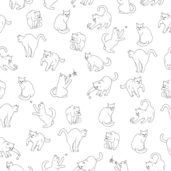 Seamless pattern based on hand drawn playful cats. — Stock Vector