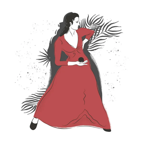 Dançarina espanhola de flamenco com ilustração vetorial de castanholas . — Vetor de Stock