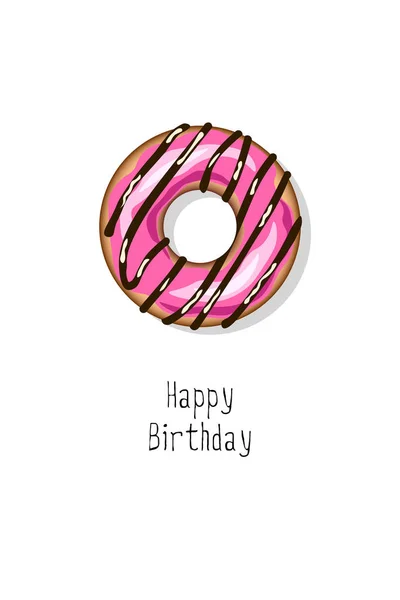 Greeting Card donut with icing. Happy Birthday. In the flat style. Modern style. Illustration. Print on T-shirts. Logo. Poster. — Stock Vector