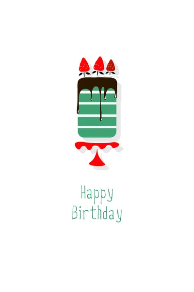 Pastel de felicitación. Feliz Cumpleaños. En el estilo plano. Estilo moderno. Ilustración. Impresión en camisetas. Logo. Cartel . — Vector de stock