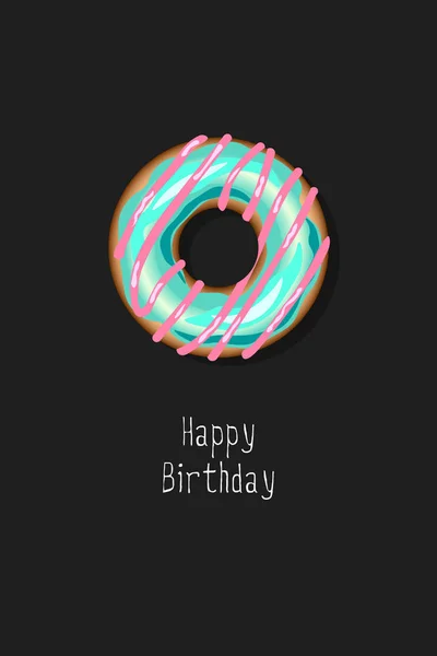 Greeting Card donut with icing. Happy Birthday. In the flat style. Modern style. Illustration. Print on T-shirts. Logo. Poster. — Stock Vector