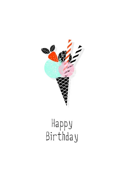 Greeting card with a birthday. Ice cream illustration. Logo. Poster. Printing on T-shirts. — Stock Vector