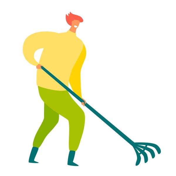 Homem Com Plantas Ancinho Ilustração Vetorial Planta Homem Jardinagem Voluntários — Vetor de Stock