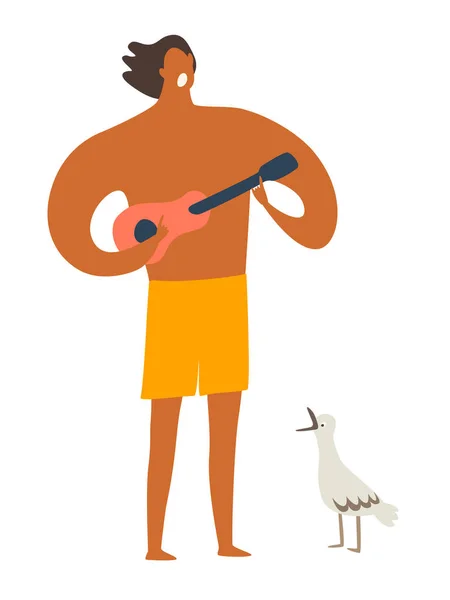 Homem Toca Ukulele Ilustração Vetorial Bech Homem Bonito Cantando Músicas — Fotografia de Stock