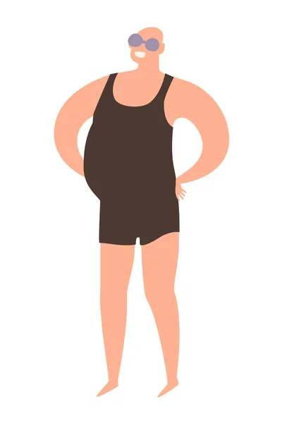 Adult Man Swimsuit Vector Illustration Happy Aged Man Sunbathing Beach — 스톡 사진