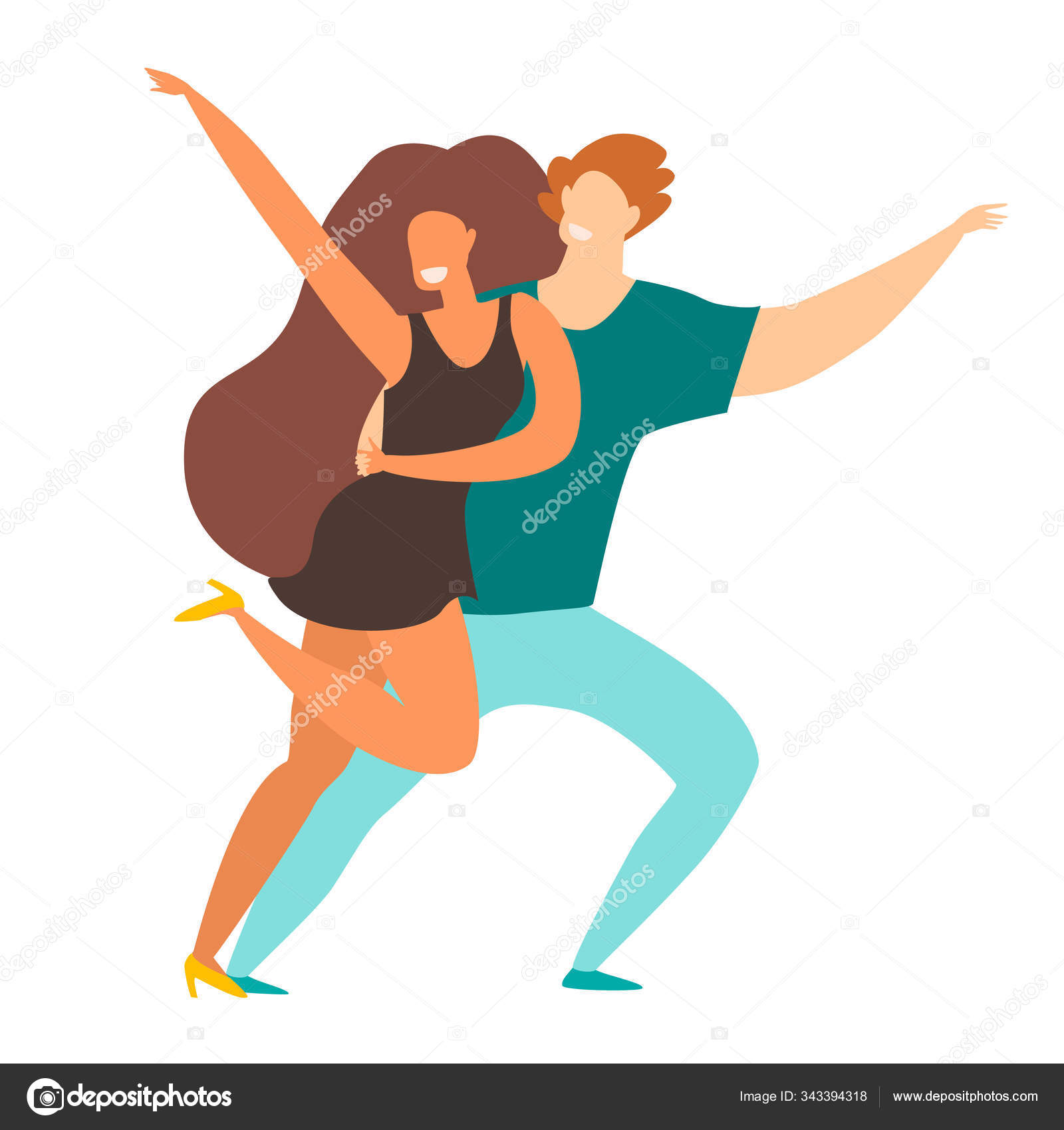 Ilustración Vector Baile Pareja Social Gente Feliz Bailando Bachata Pareja  vector, gráfico vectorial © coffeee_in imagen #343394318
