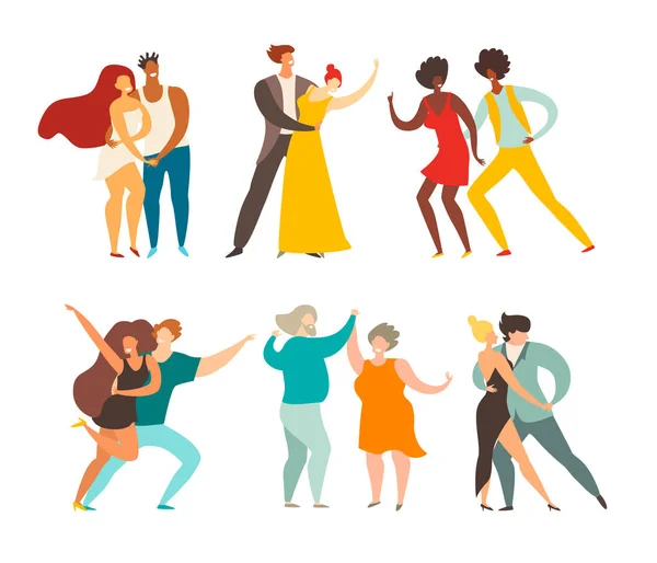 Ilustración Vector Baile Pareja Social Gente Feliz Bailando Par Bailarines — Vector de stock