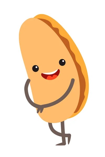 有趣的面包矢量图解 有可爱脸蛋的Baguette人物笑笑快乐的面包 感情用事的糕点食物面包店图标 白色背景隔离 — 图库矢量图片