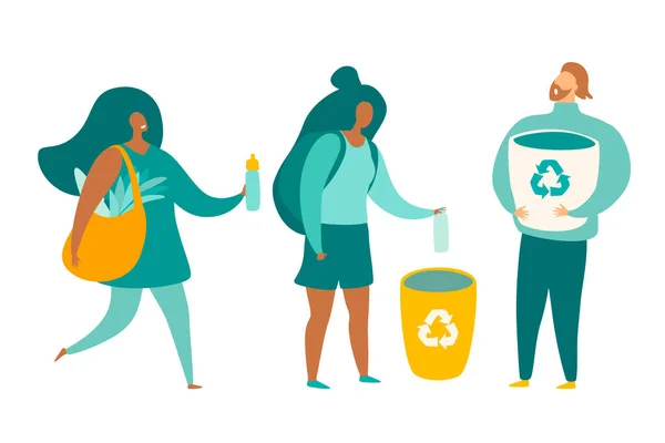 Reciclar Estilo Vida Ecológico Ilustración Vectorial Concepto Cero Residuos Mujer — Vector de stock