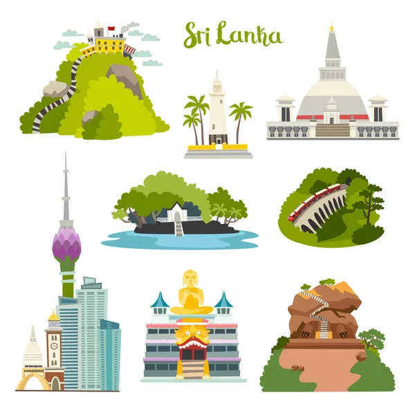 Sri Lanka Island Vector Illustration Collection Ceylon Architecture Colombo Skyline — Stock Vector