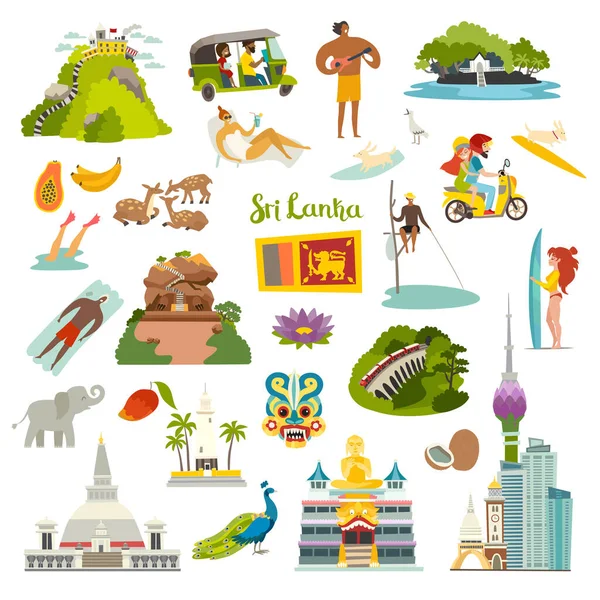 Sri Lanka Hito Vector Ilustración Lugares Turísticos Históricos Ceilán Sri — Vector de stock