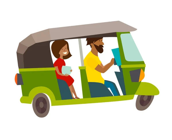 Asiatisk Taxi Tuktuk Vektor Illustration Asiatisk Man Kör Tuk Tuk — Stock vektor