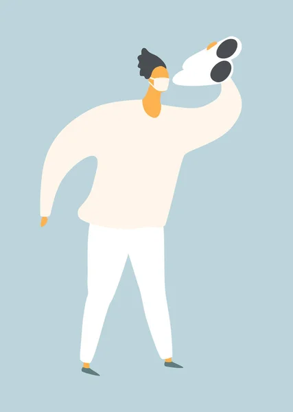 Maskeli Adam Dürbün Vektör Illüstrasyonuna Bakıyor Coronavirüs Salgını Konsepti Ülkenin — Stok Vektör