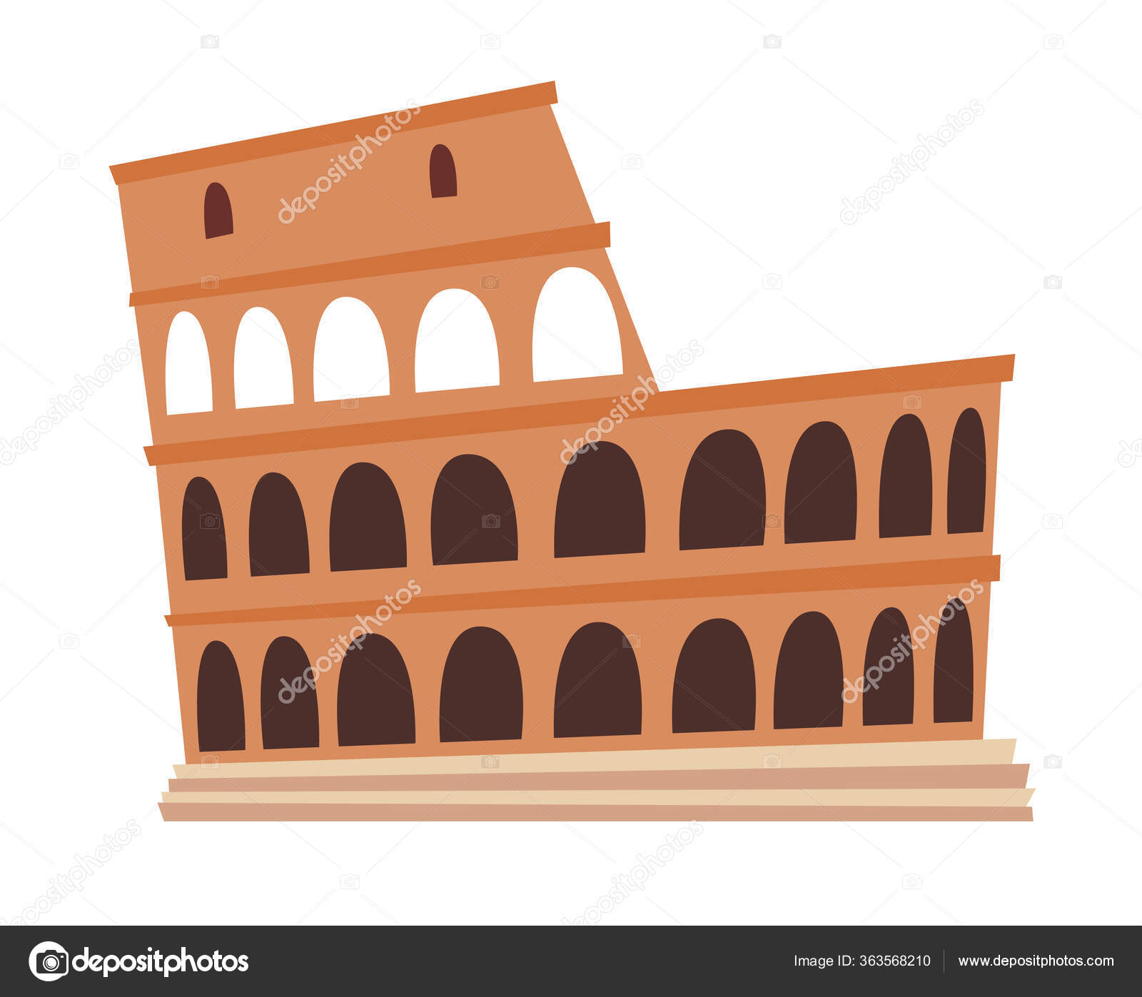 ローマ　—　白地に孤立したアイコンを手描き　コロシアム　©coffeee_in　古代建築物　古い建物　イタリアの建築ランドマークベクトルイラスト　363568210　有名な歴史的建造物　ストックベクター