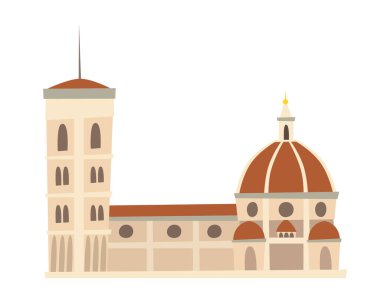 Roma, İtalya mimari tarihi vektör çizimi. Katedral, İtalya 'nın ünlü tarihi binası. Beyaz arkaplanda elle çizilmiş izole simge