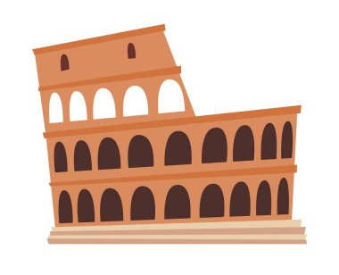Kolezyum, İtalya mimari tarihi vektör çizimi. Roma, eski bina. Antik mimari anıtlar. Ünlü tarihi eser. Beyaz arkaplanda elle çizilmiş izole simge