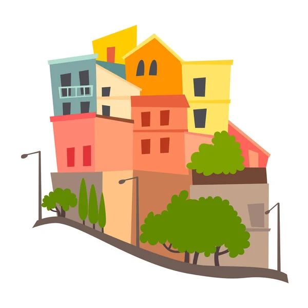Sardinien Abstrakte Panorama Vektorillustration Farbige Gebäude Säumen Die Italienische Straße — Stockvektor