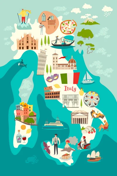 Italia Mapa Vector Mapa Ilustrado Italia Para Niños Niños Atlas — Archivo Imágenes Vectoriales