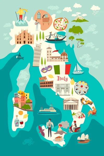 Вектор Карты Италии Illustrated Map Italy Children Kid Мультфильм Абстрактный — стоковый вектор